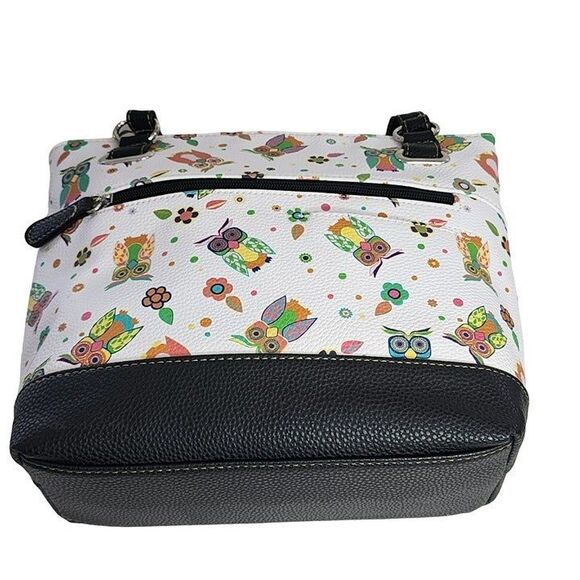 Stone Mountain Bonded Leather Printed Owls Megan Tote Shoulder Handbag 8 Pockets - Picture 4 of 12